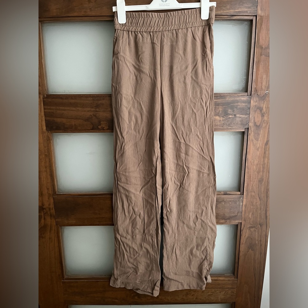 H&M Tan/Brown Crinkle Texture Flare Leg Pants Size XS